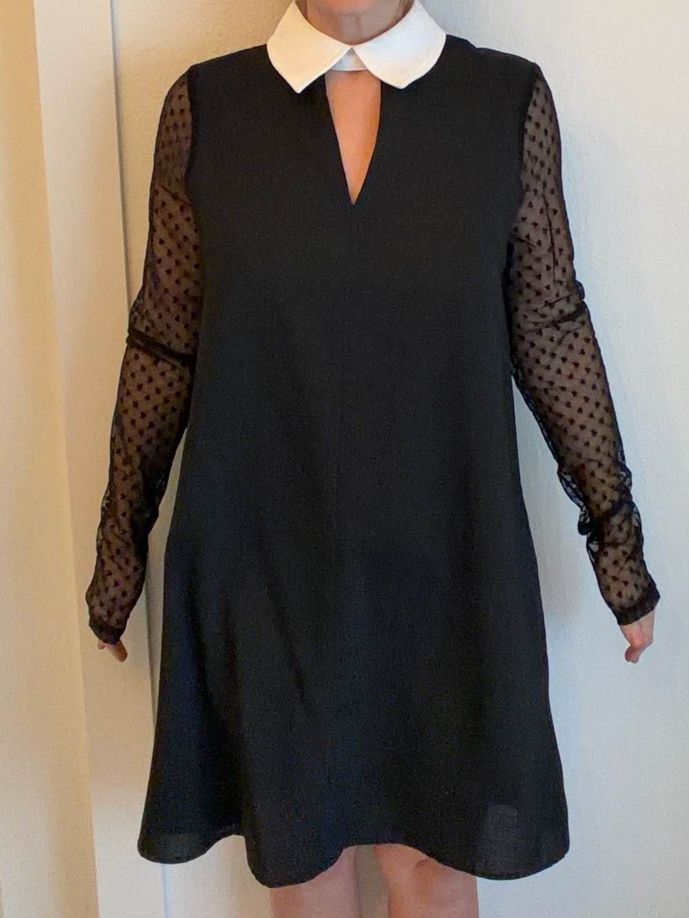 Disturbia Black Long-Sleeve A-Line Dress with White Peter Pan Collar